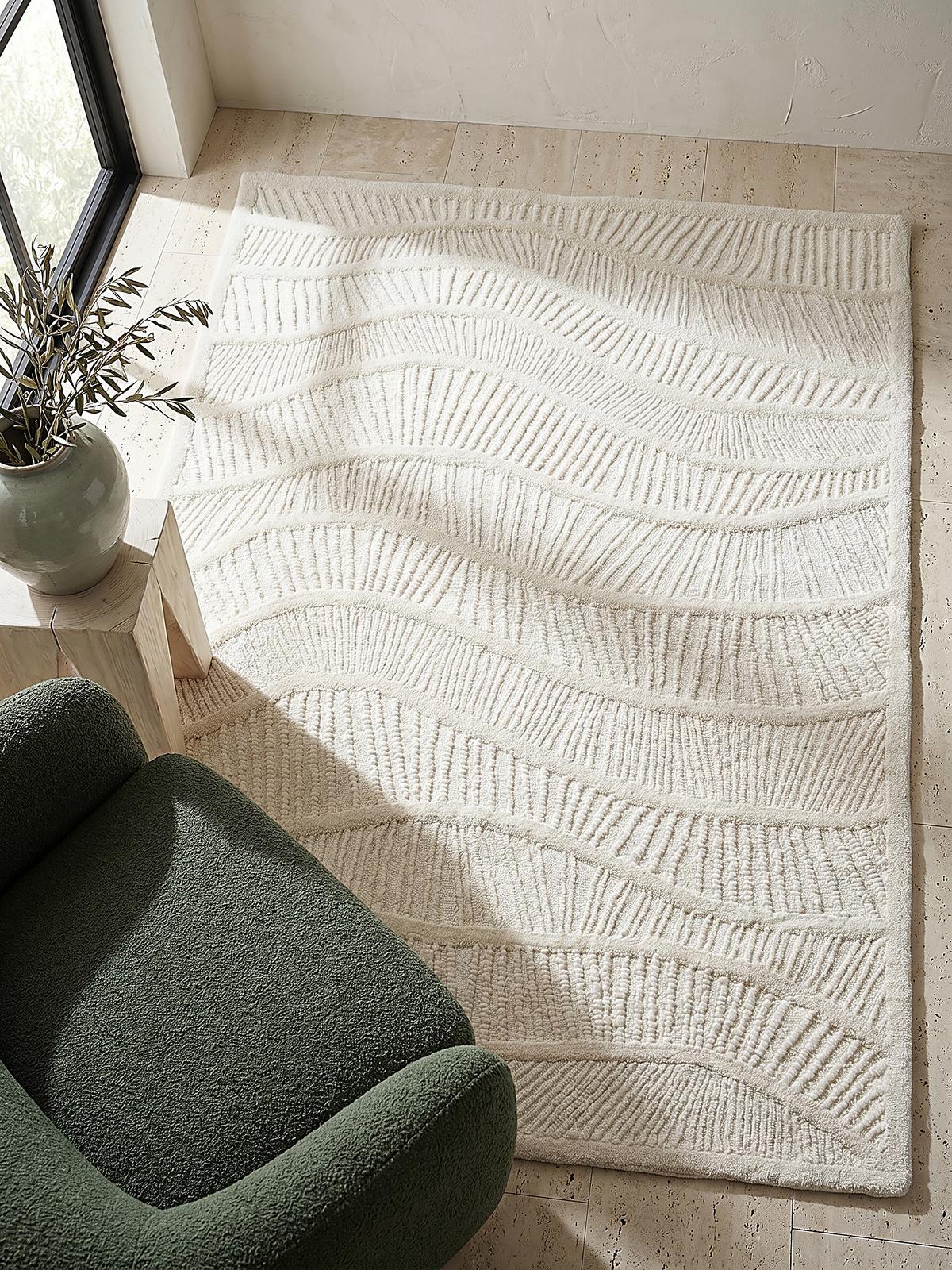 WOLLTEPPICH CARVE, abstrakt, Weiß, 140 x 200 cm - Beige, Textil (140/200cm) - KADIMA DESIGN