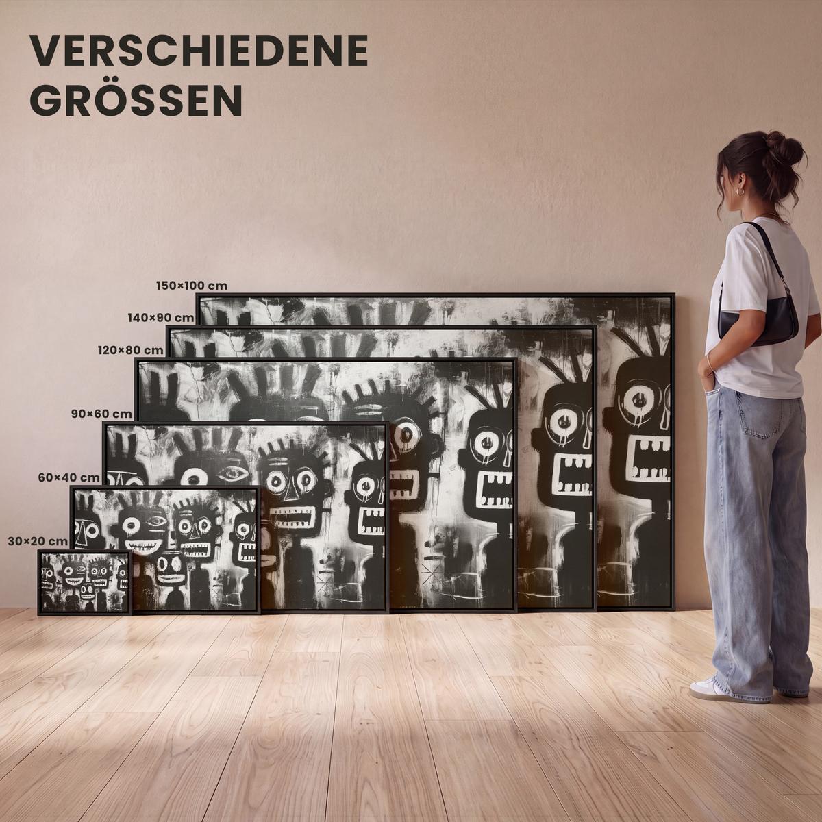 LEINWAND Bilder mit Rahmen - Malerei - Figuren - Schwarz - Abstrakt - 120x80 - Schwarz, Textil (120/80cm) - MuchoWow