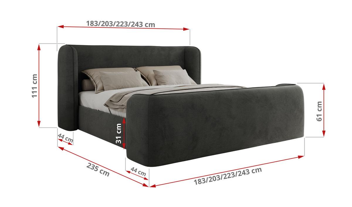 POLSTERBETT EMORA CLASSIC DUO 160/200 - Dunkelgrau Velvet - Multipocket-Matratze - Dunkelgrau, Textil (160/200cm) - MKS