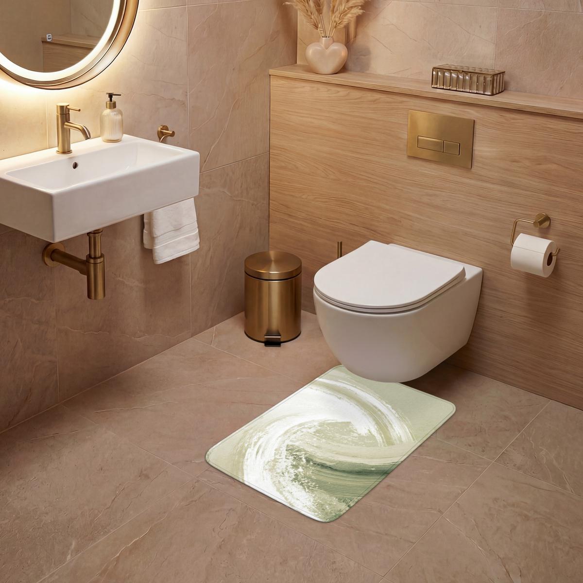 WC-VORLEGER Abstrakt - Pinselstriche - Wellen - Grün WC Teppich 40x60 cm - Mintgrün, Textil (40/1cm) - OnlyWow