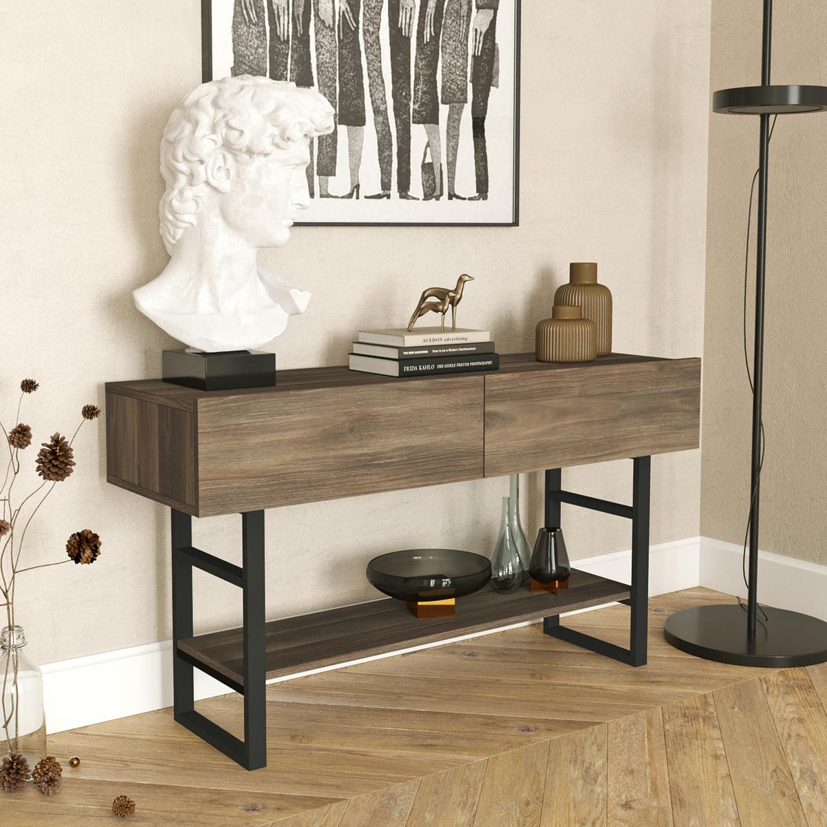 KONSOLENTISCH Lappeenranta - Dunkelbraun/Schwarz, Holzwerkstoff/Metall (43/139/76cm) - [en.casa]
