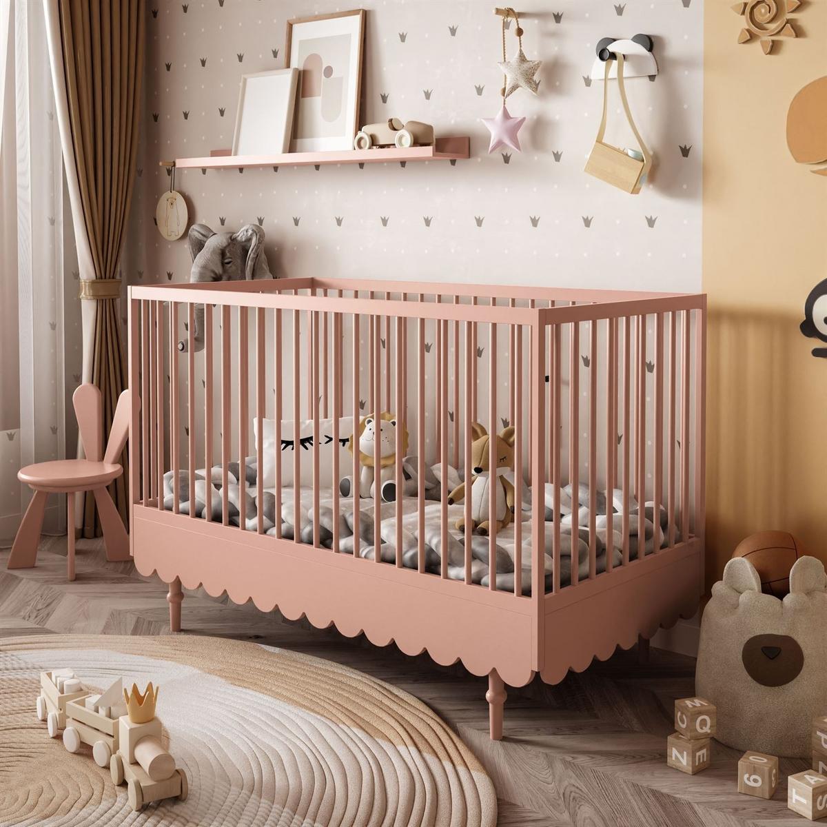 KINDERBETTCHEN BABUSHKA mit Matratze, Natürlich Rosa - Rosa, Holzwerkstoff
