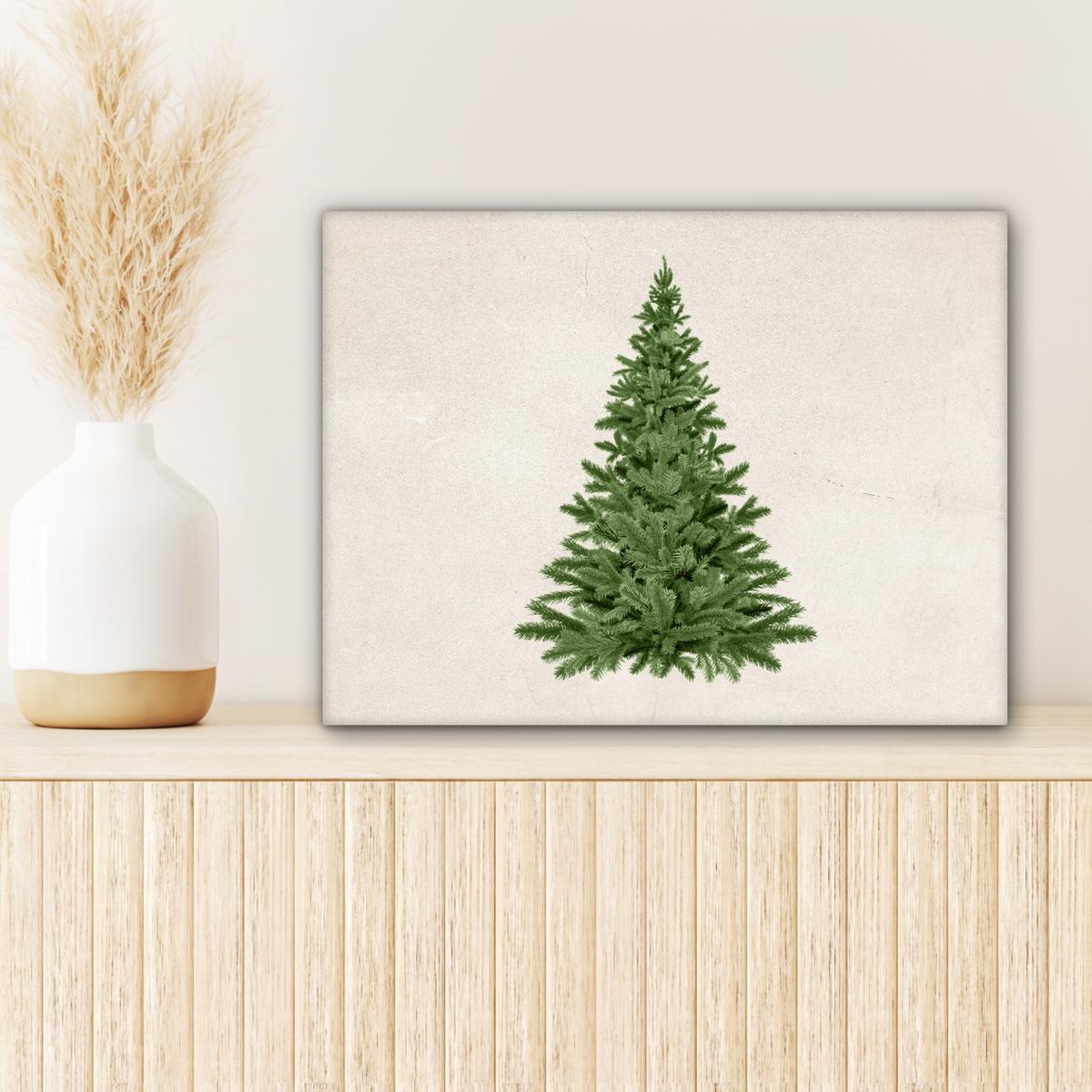 LEINWANDBILD Weihnachtsbaum - Grün - Weihnachten - Feiertage Wandbild 40x30 cm - Olivgrün, Textil (40/30cm) - MuchoWow