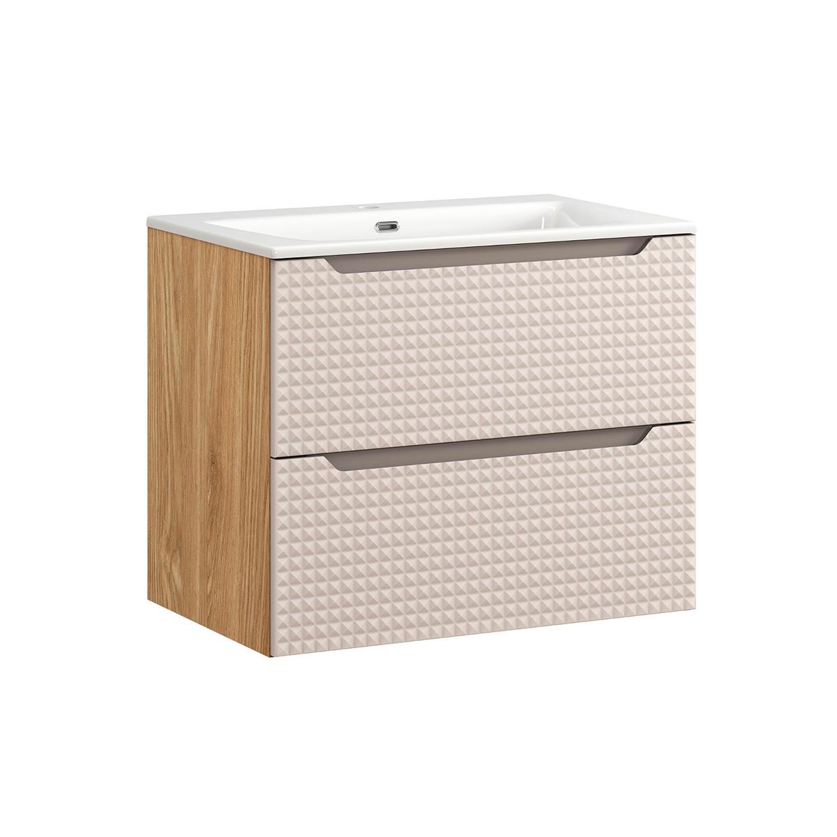 BADMÖBEL 71cm Mallory 2er-Set Beige und Holz - Braun, Holzwerkstoff (71/57/46cm) - Petits-meubles