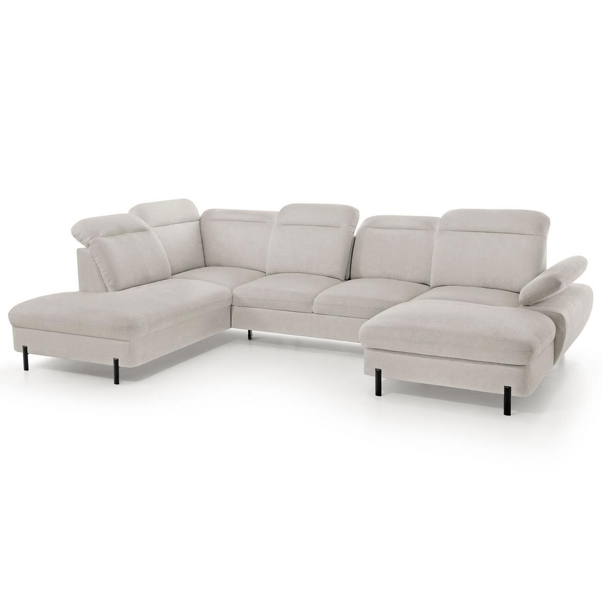 WOHNLANDSCHAFT Sora U mit Schlaffunktion und verstellbarer Sitztiefe, Kopfstützen und Armlehne, 365 cm, Beige, Rechts - Beige/Schwarz, Textil (365/107/235cm) - Beautysofa