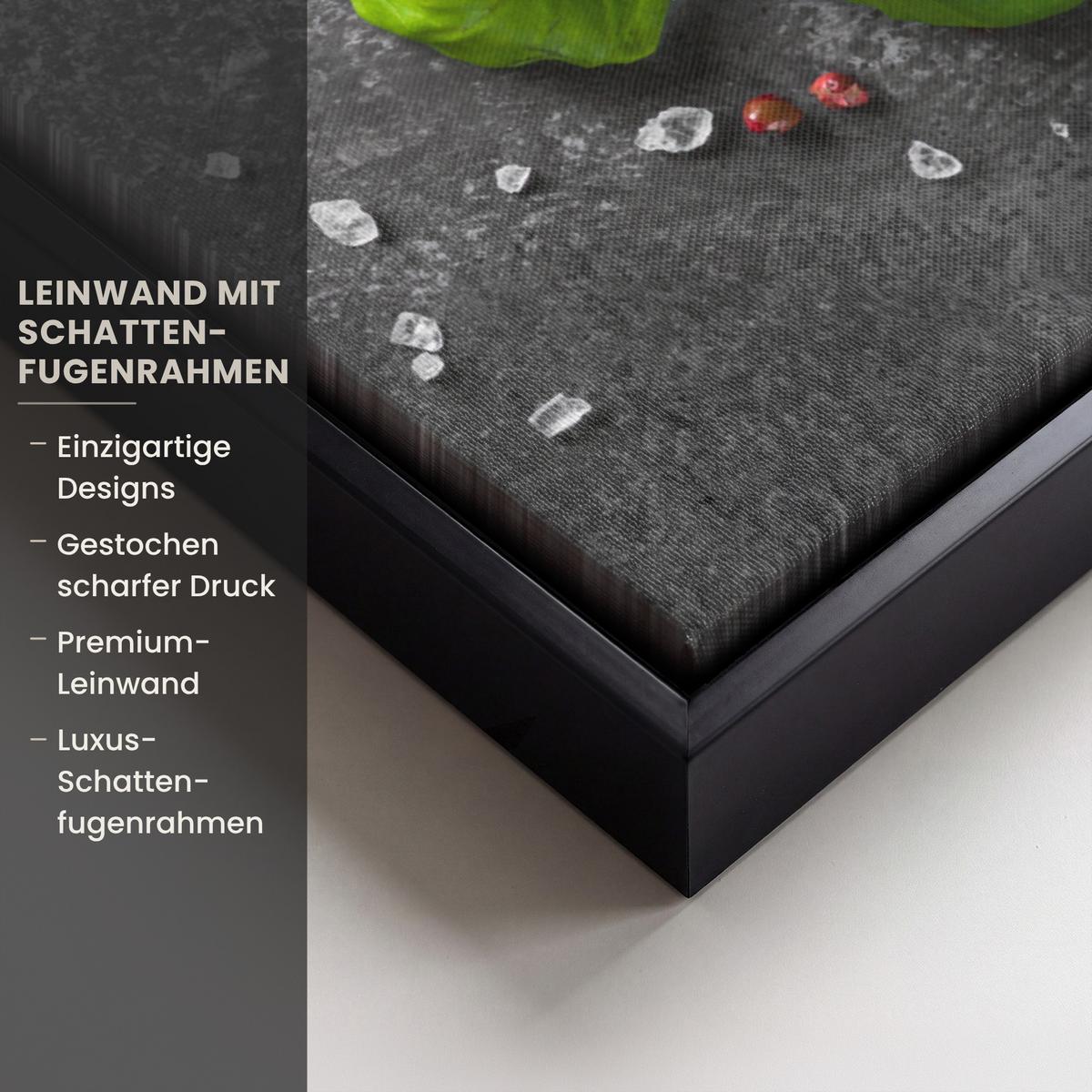 LEINWAND Bilder mit Rahmen - Pfeffer - Kräuter - Gewürze - Beton - 50x70 - Dunkelgrau, Textil (50/70cm) - MuchoWow