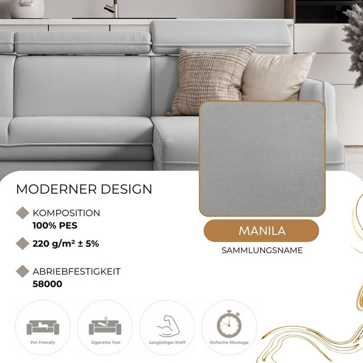 ECKSOFA BENI mit Schlaffunktion und Bettkasten, Stoff Hellgrau - Hellgrau, Kunststoff/Textil (220/160cm) - Idohome
