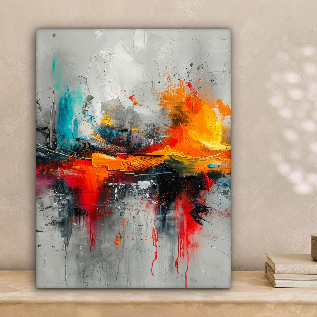 LEINWANDBILD Moderne Kunst - Orange - Grau - Abstrakt Room Decor 30x40 cm - Hellgrau, Textil (30/40cm) - MuchoWow