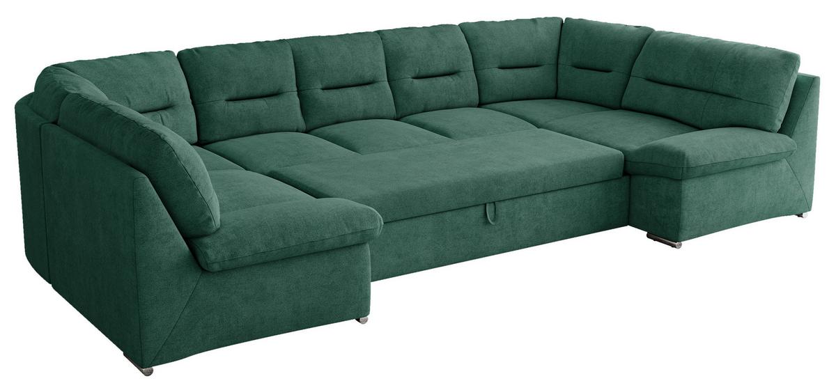 WOHNLANDSCHAFT COMODO U Grün Struktur - Silberfarben/Grün, Textil/Metall (340/93/206cm) - MKS
