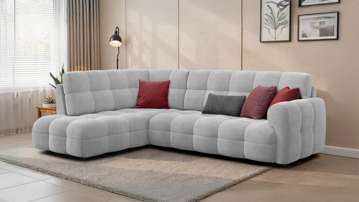 ECKSOFA MELLOW 5-Sitzer, hellgrau - Hellgrau/Schwarz, Holz/Textil (283/191cm) - Wozimo