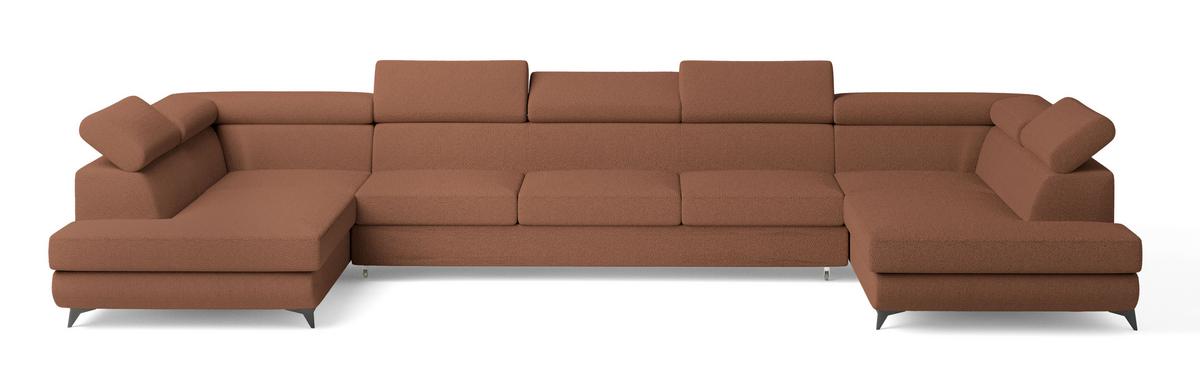 WOHNLANDSCHAFT URMANO Kupferfarben Boucle-Stoff mit Schlaffunktion - Kupferfarben, Holz (395/89/190cm) - MASSENO