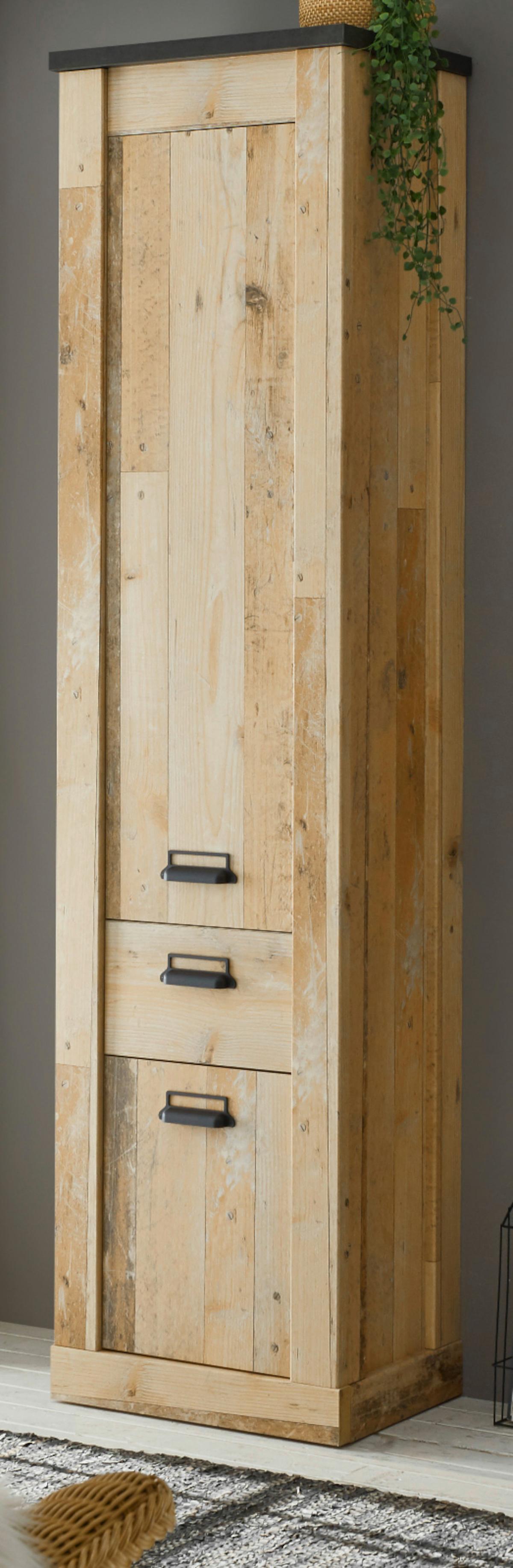 STAURAUMSCHRANK Used Wood hell, anthrazit, Mehrzweckschrank 51 x 201 cm - Eichefarben/Anthrazit, Holzwerkstoff/Metall (51/201/38cm) - Furn.Design
