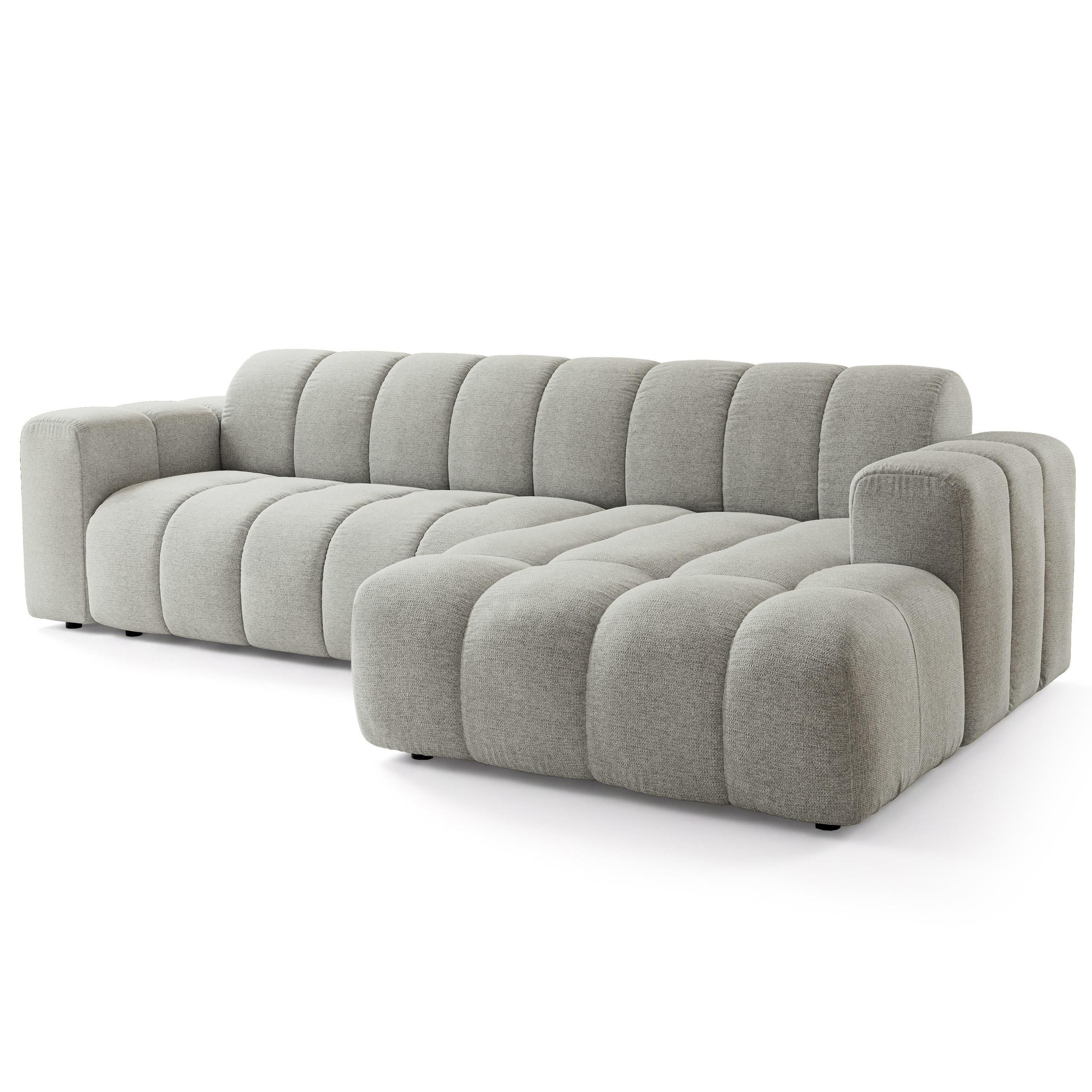 ECKSOFA SETIA Hellgrau Strukturstoff mit Schlaffunktion - Hellgrau, Holz (304/165cm) - MASSENO
