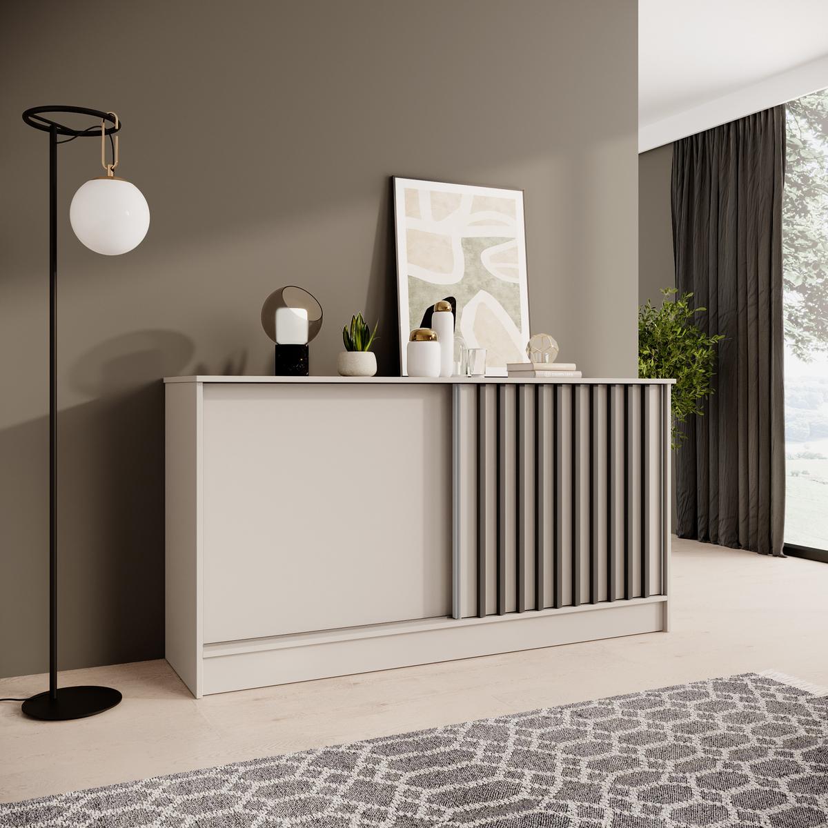 KOMMODE Horizon mit 2 Schiebetüren, Kaschmir+schwarz, 160 cm - Kaschmir/Schwarz, Holzwerkstoff (161/85/43.5cm) - Beautysofa