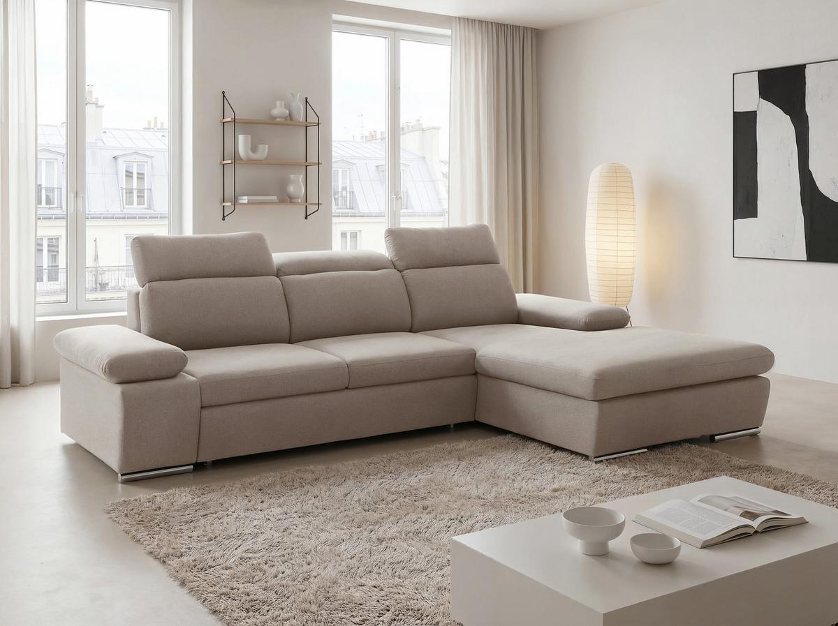 ECKSOFA PABLO mit Schlaffunktion und Bettkasten Beige - Beige, Holzwerkstoff/Kunststoff (250/90cm) - Idohome