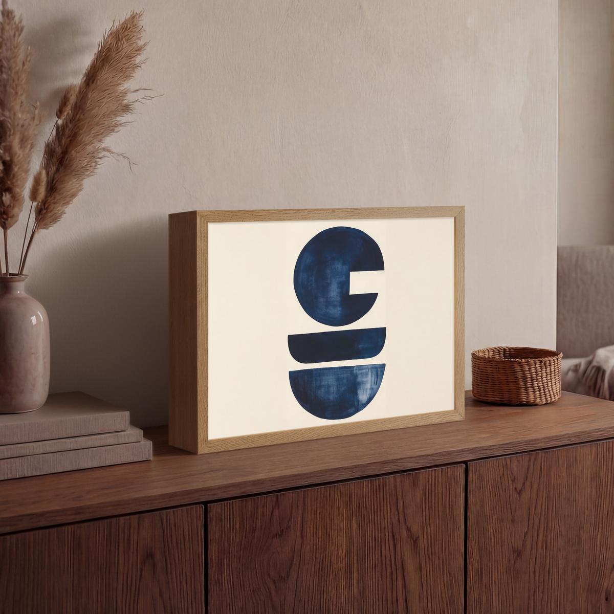 WANDLEUCHTE MIT AKKU Formen - Blau - Abstrakt 40x30 cm - Dunkelblau, Holzwerkstoff (40/30/8cm) - OnlyWow