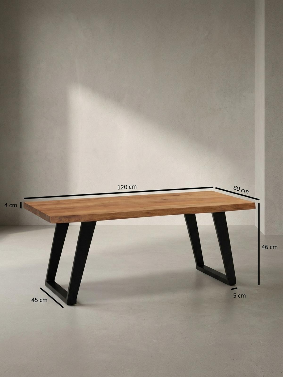COUCHTISCH Braun Akazie Massivholz Baumkante 120x60x46 cm, Metallbeine U-Form - Schwarz/Akaziefarben, Holz/Metall (60/120/46cm) - KADIMA DESIGN