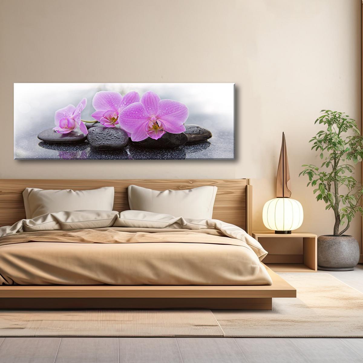 WANDBILD rosa orchideen und steine - Pink, Textil (90/30cm) - Feeby