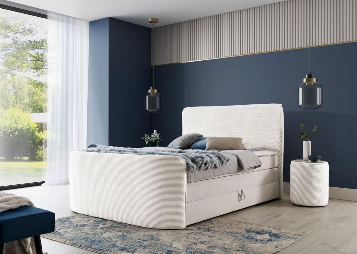 BOXSPRINGBETT Body In Stoff Paros - Creme, Holzwerkstoff/Textil (200/200cm) - Fun Möbel