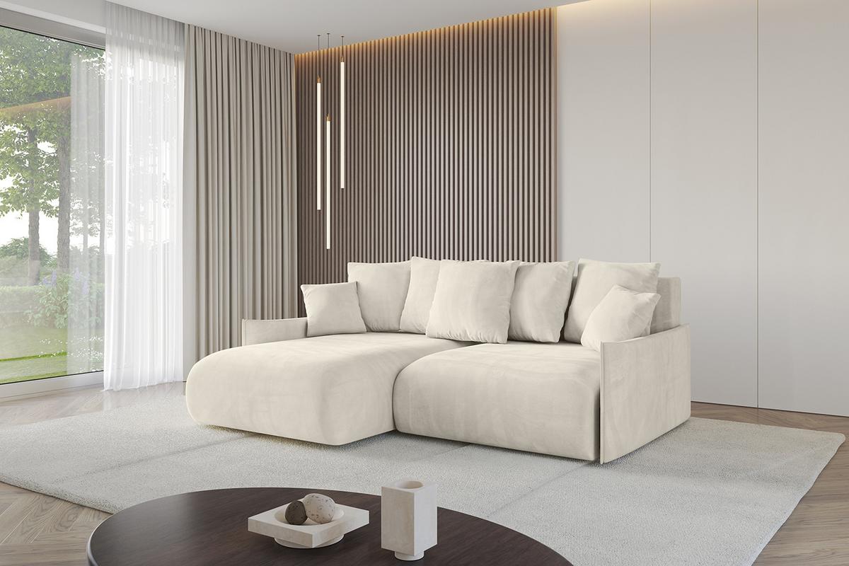 ECKSOFA Ottomane links ONESK-L-v1 216x177x72 Ecru Velours - Ecru, Holzwerkstoff/Kunststoff (216/177cm) - ALTDECOR