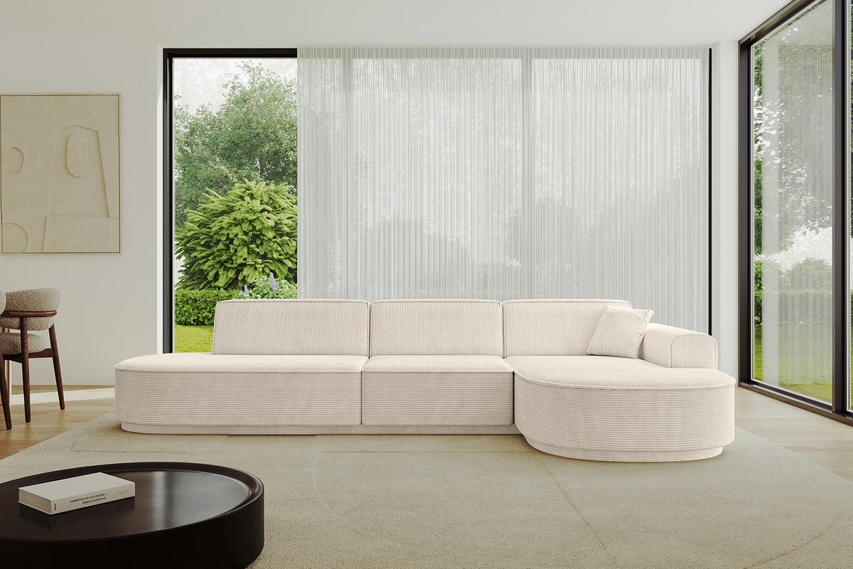 ECKSOFA Ottomane Rechts MARI-L2-v3 - 328x171x83 cm Beige Cord - Beige/Schwarz, Holzwerkstoff/Kunststoff (171/328cm) - ALTDECOR