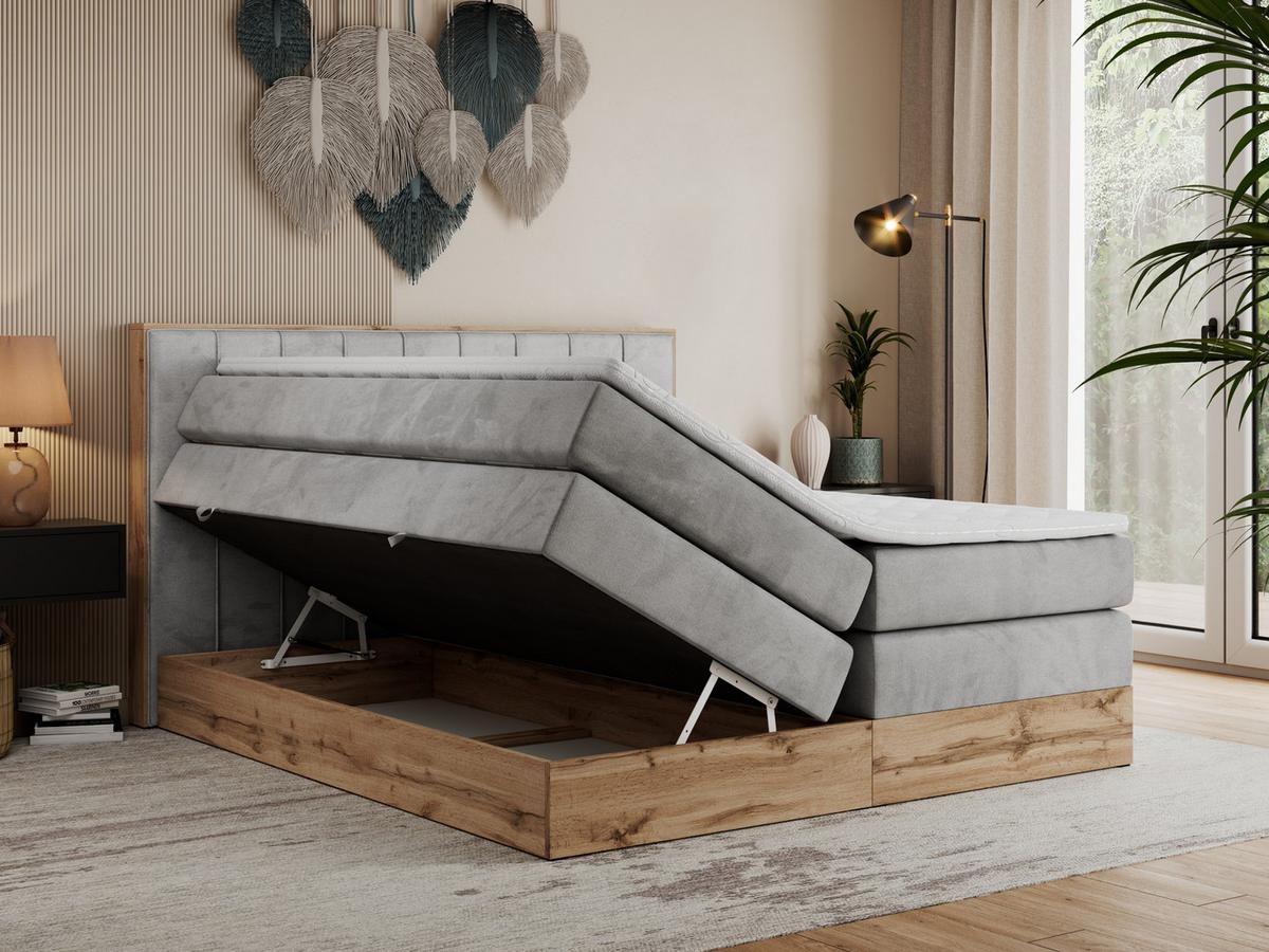 BOXSPRINGBETT BELLISSIMO KING 140/200 Hellgrau Velvet - H4 - Hellgrau, Holz/Textil (140/200cm) - MKS