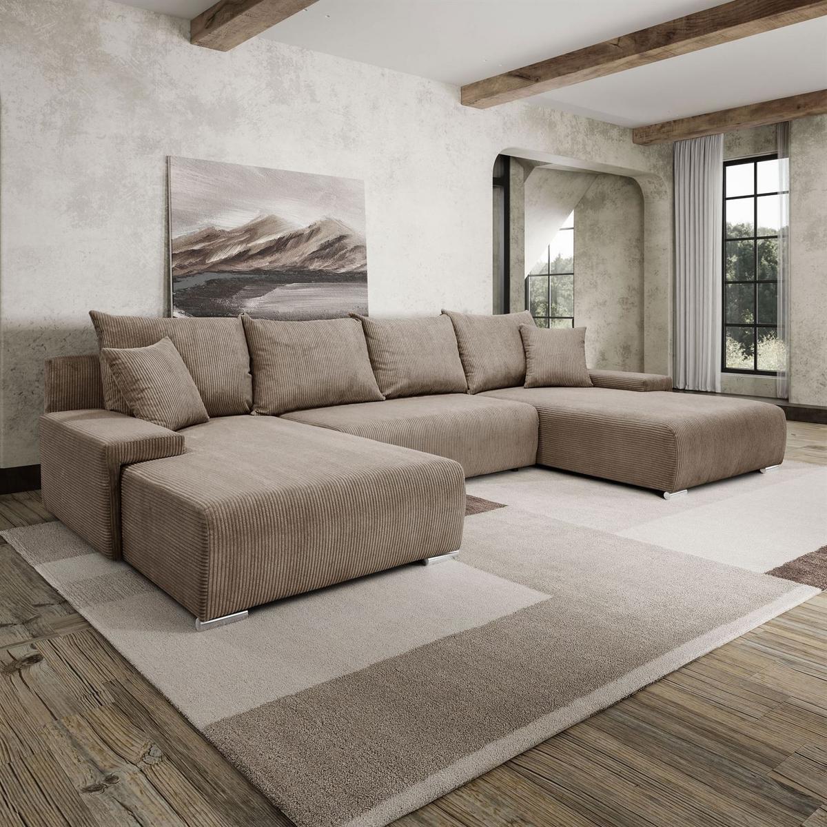 WOHNLANDSCHAFT LAVIO U mit Schlaffunktion und Bettkasten - Braun, Textil (348/93/188cm) - Lookway