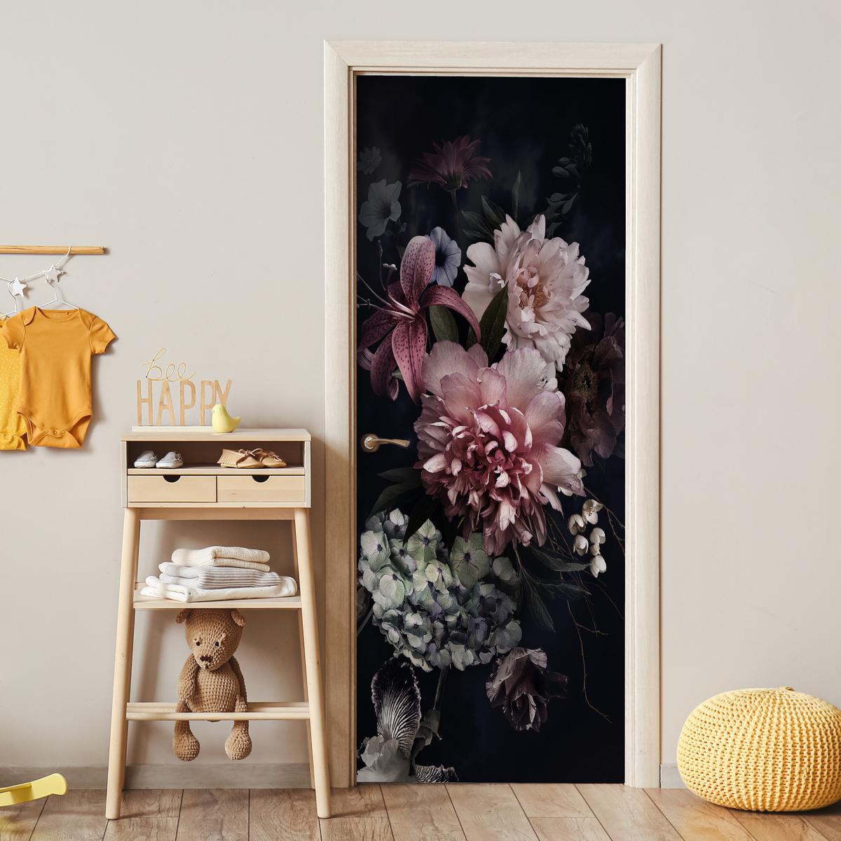 TÜRAUFKLEBER Blumen - Vintage - Pastell - Rosa - Weiß 90x235 cm - Türtapete - Altrosa, Kunststoff (90/0.1cm) - MuchoWow