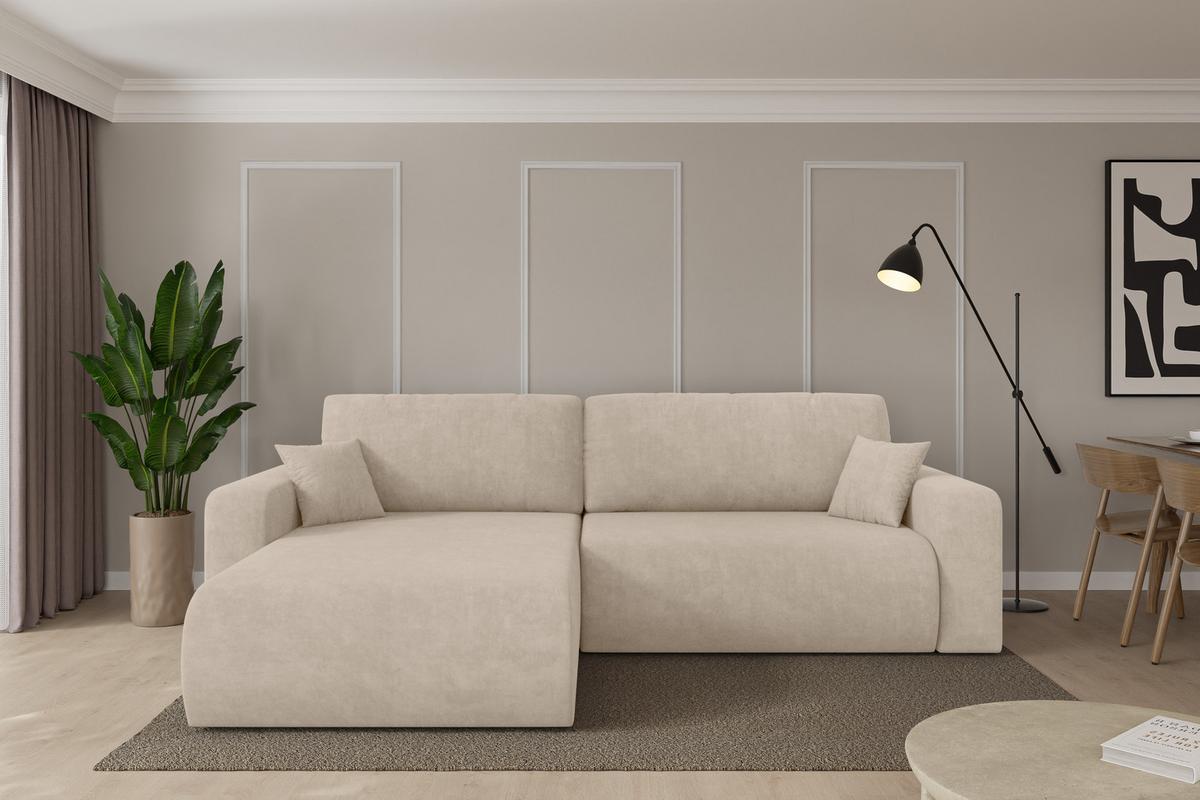 ECKSOFA mit Schlaffunktion Ottomane Links BERY-L 276x193x88 Beige Velours - Schwarz/Sahara, Holzwerkstoff/Kunststoff (276/193cm) - ALTDECOR