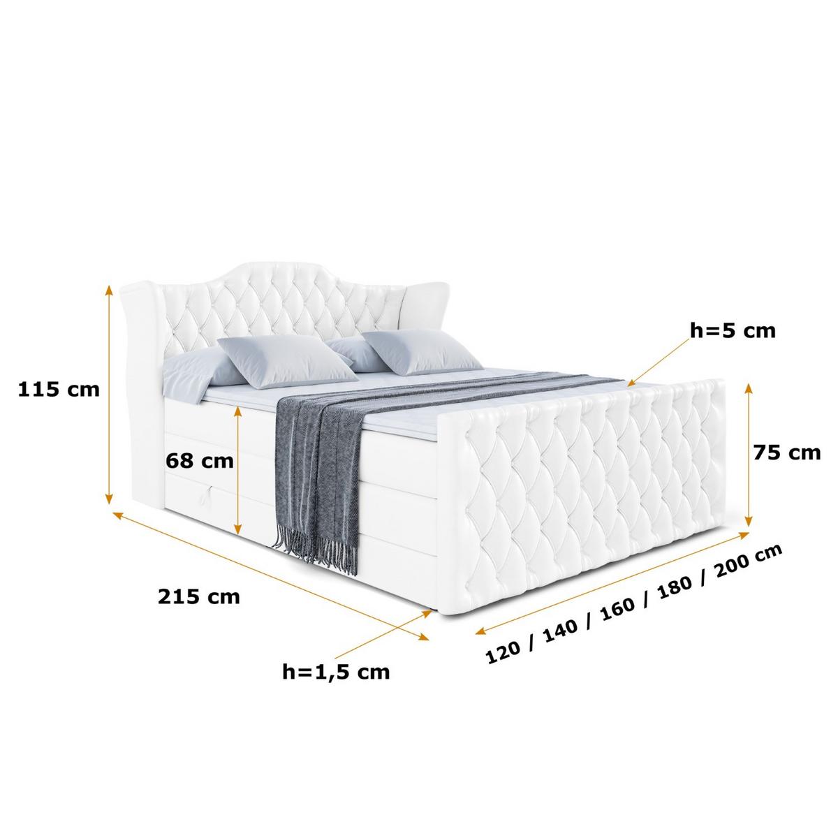 BOXSPRINGBETT VILA-Z KING - 140x200 - H3/H4 - Weiß Hochglanz - Weiß Hochglanz, Holzwerkstoff (140/200cm) - ALTDECOR