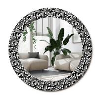 SPIEGEL Rund Ø 60 cm mit Aufdruck - Schwarz/Weiß, Glas (60/60/0.4cm) - Wallfluent