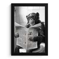 POSTER MIT RAHMEN Affe - WC - Zeitung - Schwarz-Weiß - Humor Poster 20x30 cm - Hellgrau, Papier (20/30cm) - MuchoWow