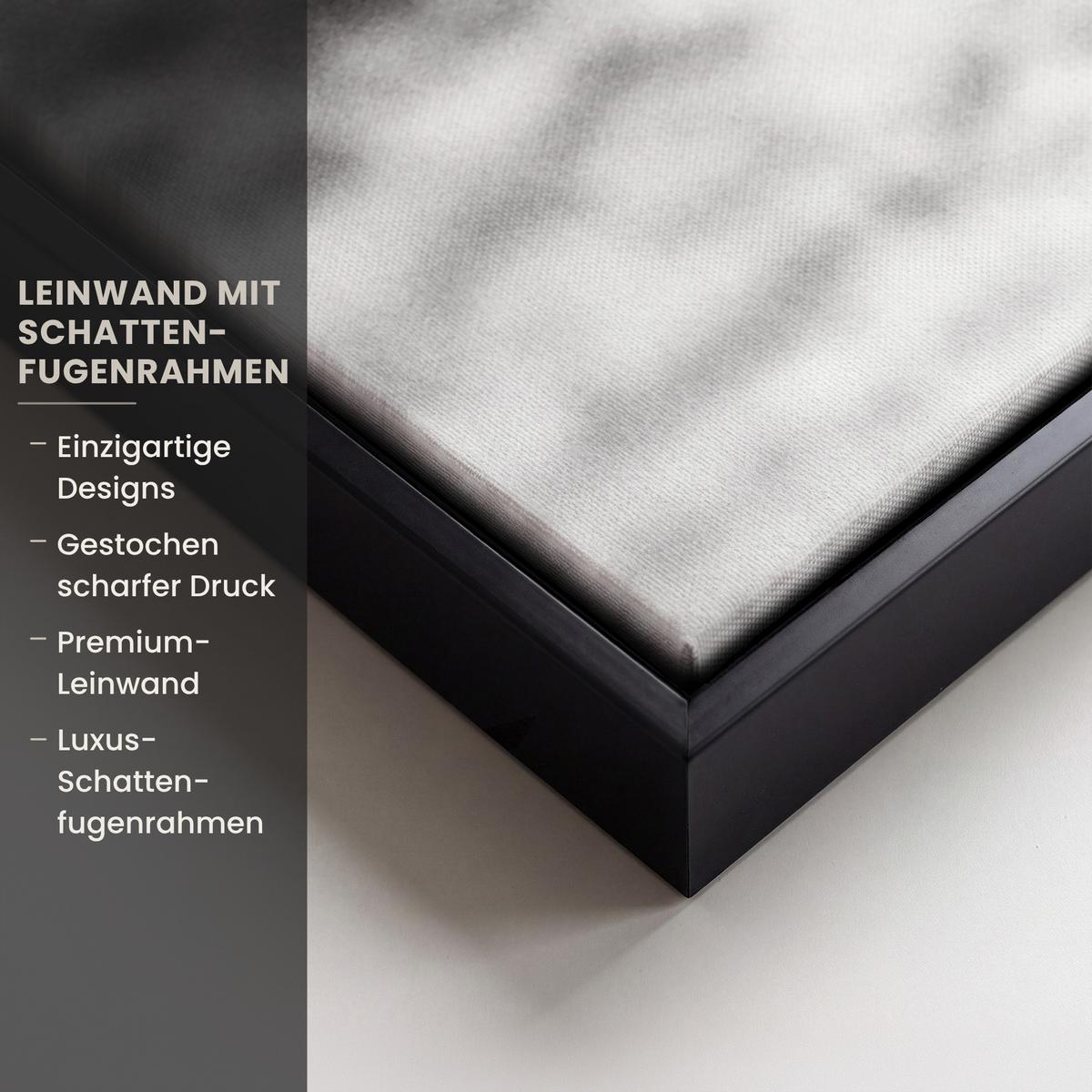 LEINWAND Bilder mit Rahmen - Kuh - Schottischer Hochländer - Schwarz - Weiß - Tier - Natur - Wildtiere - 90x60 - Schwarz, Textil (90/60cm) - MuchoWow