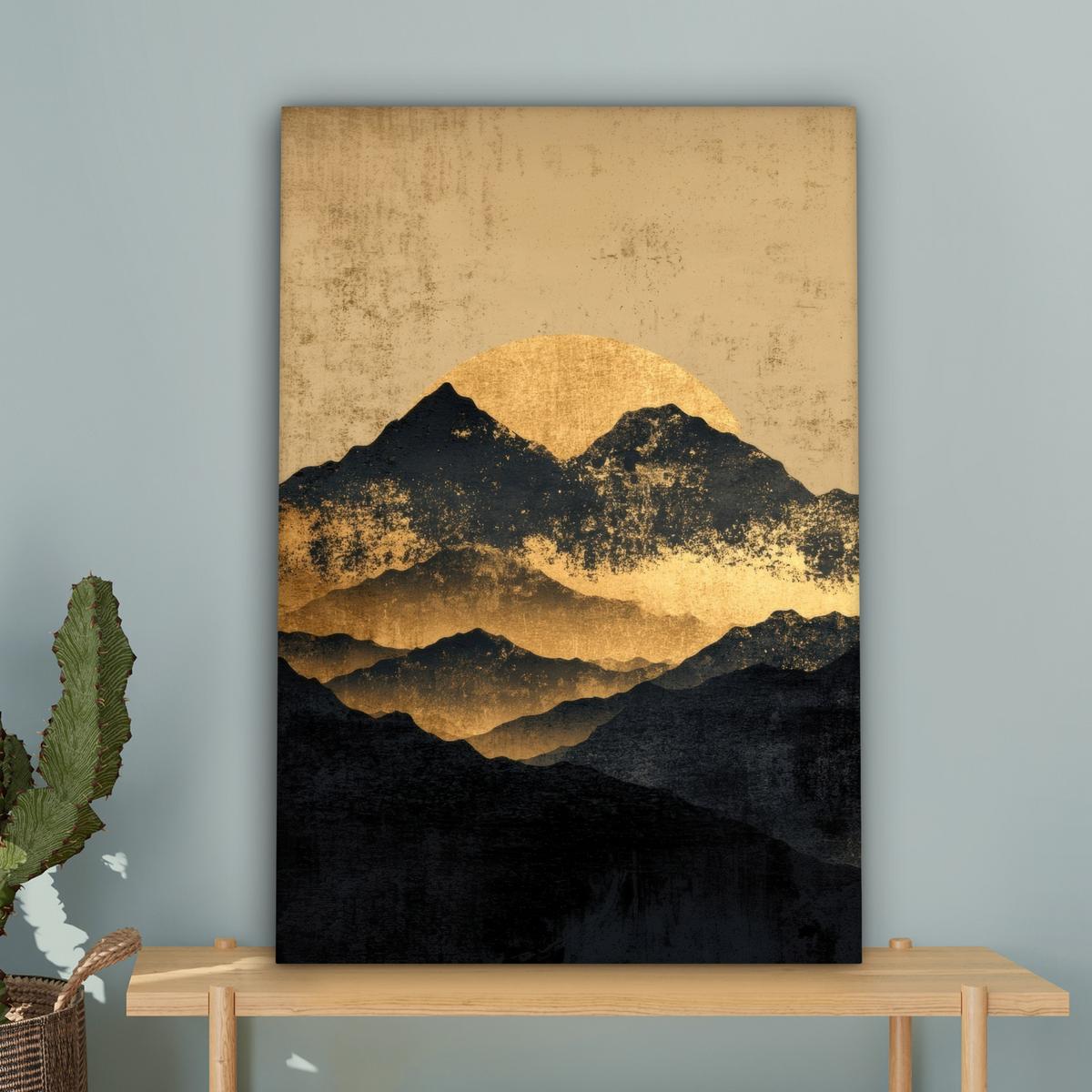 LEINWANDBILD Goldene Berge bei Mondschein Wanddeko 40x60 cm - Goldfarben, Textil (40/60cm) - MuchoWow