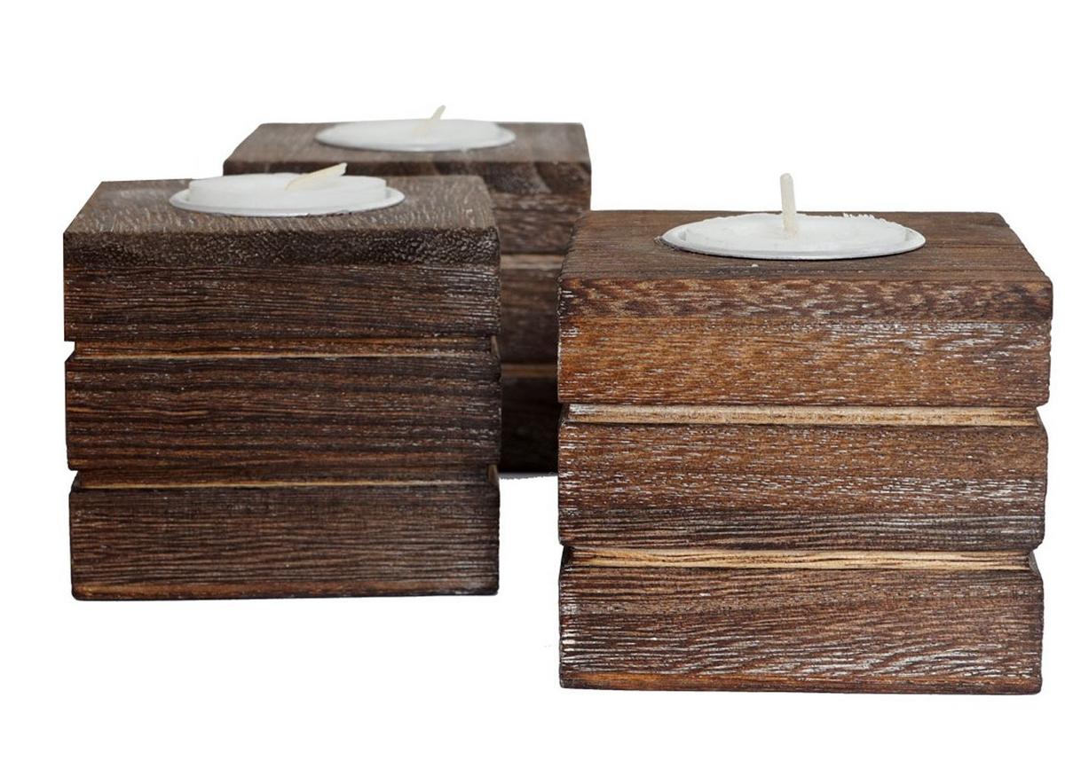 TEELICHTHALTER 3ER-SET Braun 3er-Set-Set - Braun, Holz (7cm) - MCW