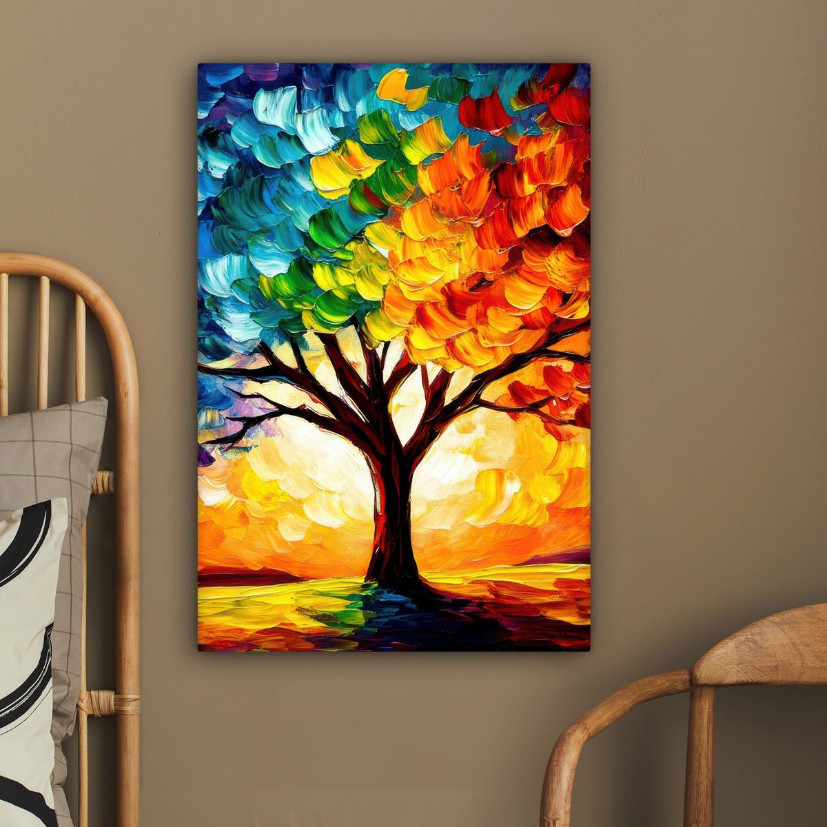 LEINWANDBILD Baum - Kunst - Natur - Sonnenuntergang Wanddeko Schlafzimmer 60x90 cm - Multicolor, Textil (60/90cm) - MuchoWow