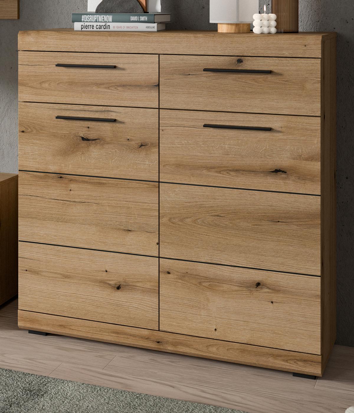 SCHUHSCHRANK Evoke Eiche 90 cm, Kommode mit viel Stauraum - Eichefarben/Schwarz, Holzwerkstoff/Kunststoff (90/96/37cm) - Inn.Furn
