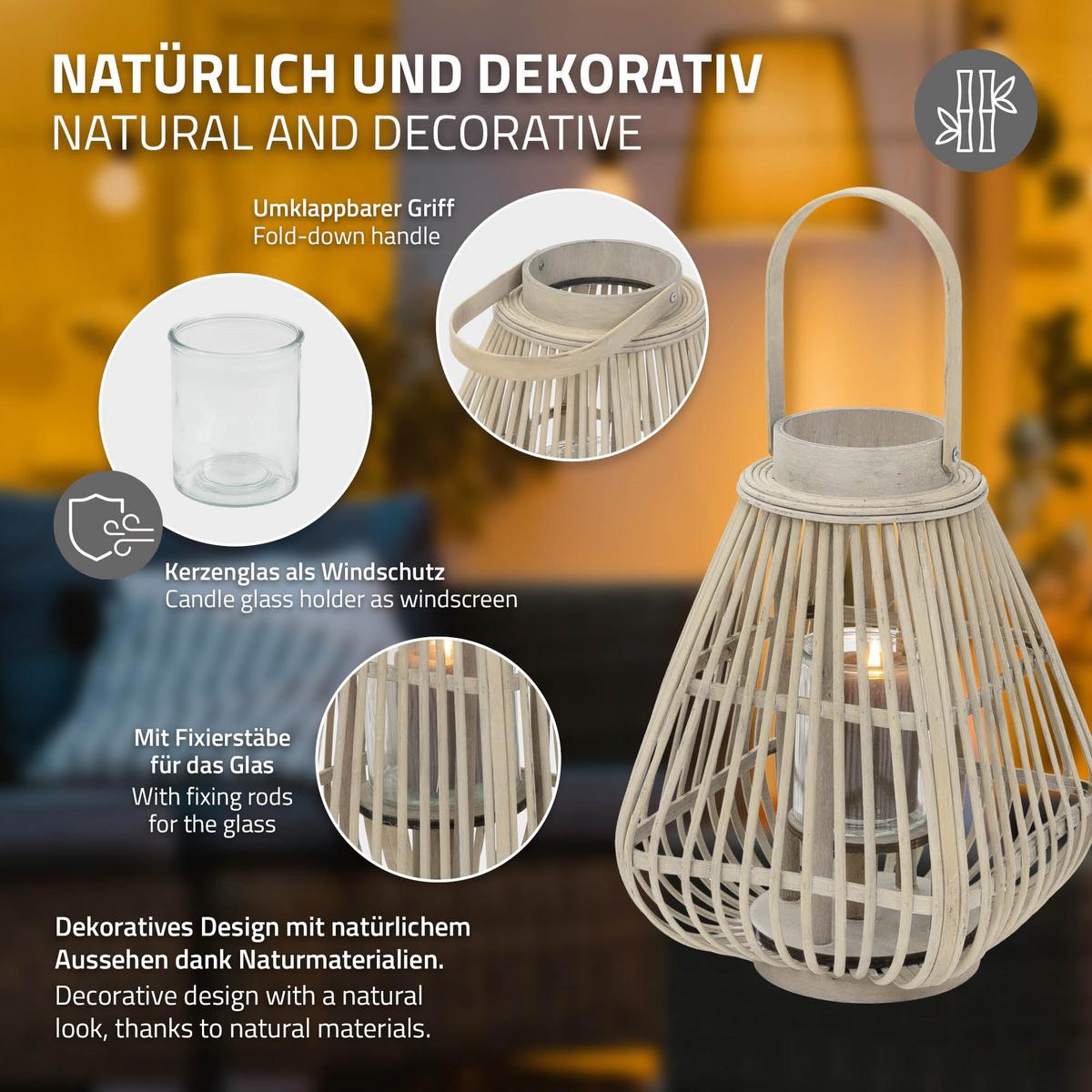 BAMBUS LATERNE H: 42,5 cm Holzfarbe Boho Stil - Naturfarben, Holz (23/42.5/23cm) - ECD-Germany