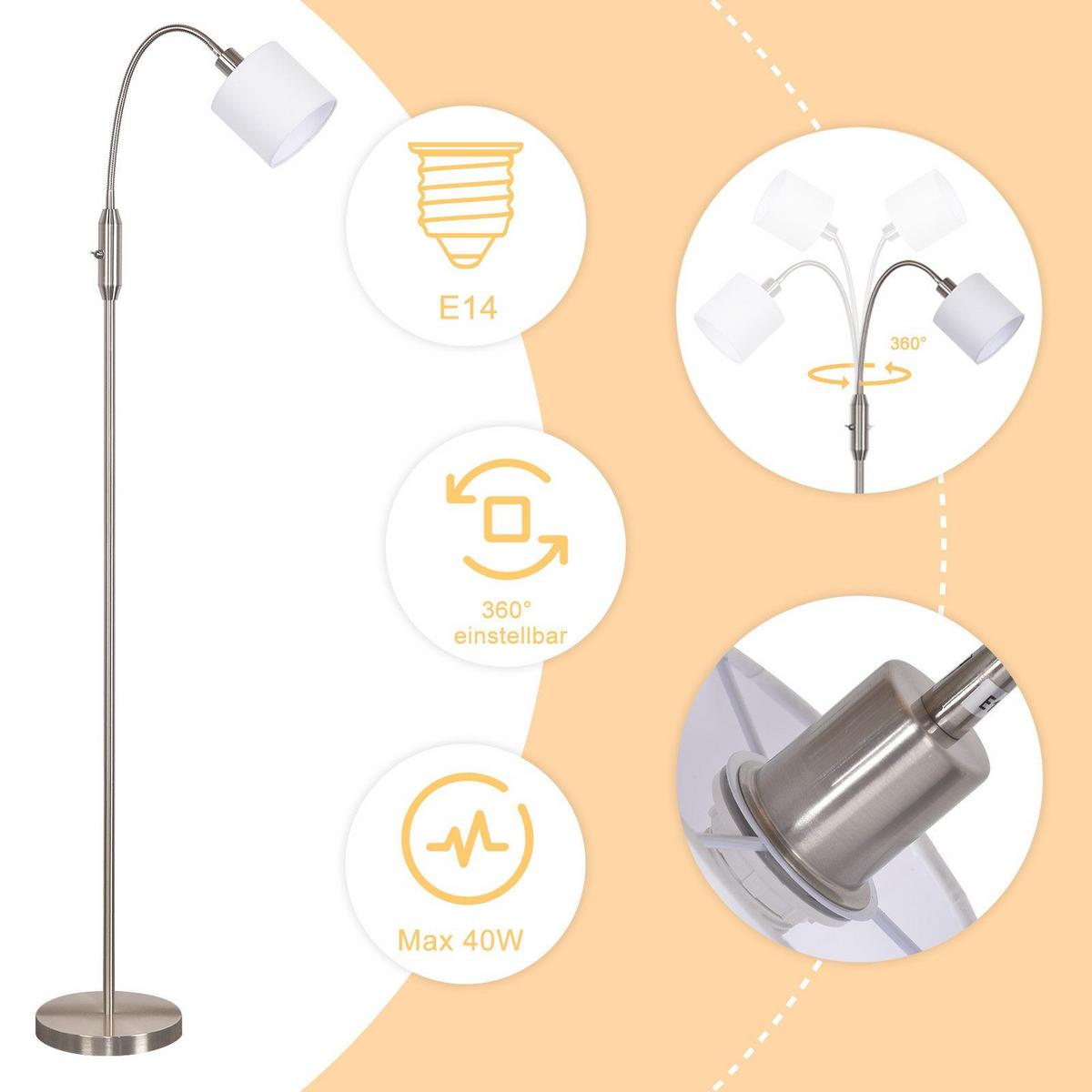 STEHLAMPE Seraphina 12/12/163 cm - Silberfarben, Textil/Metall (12/12/163cm) - ZMH