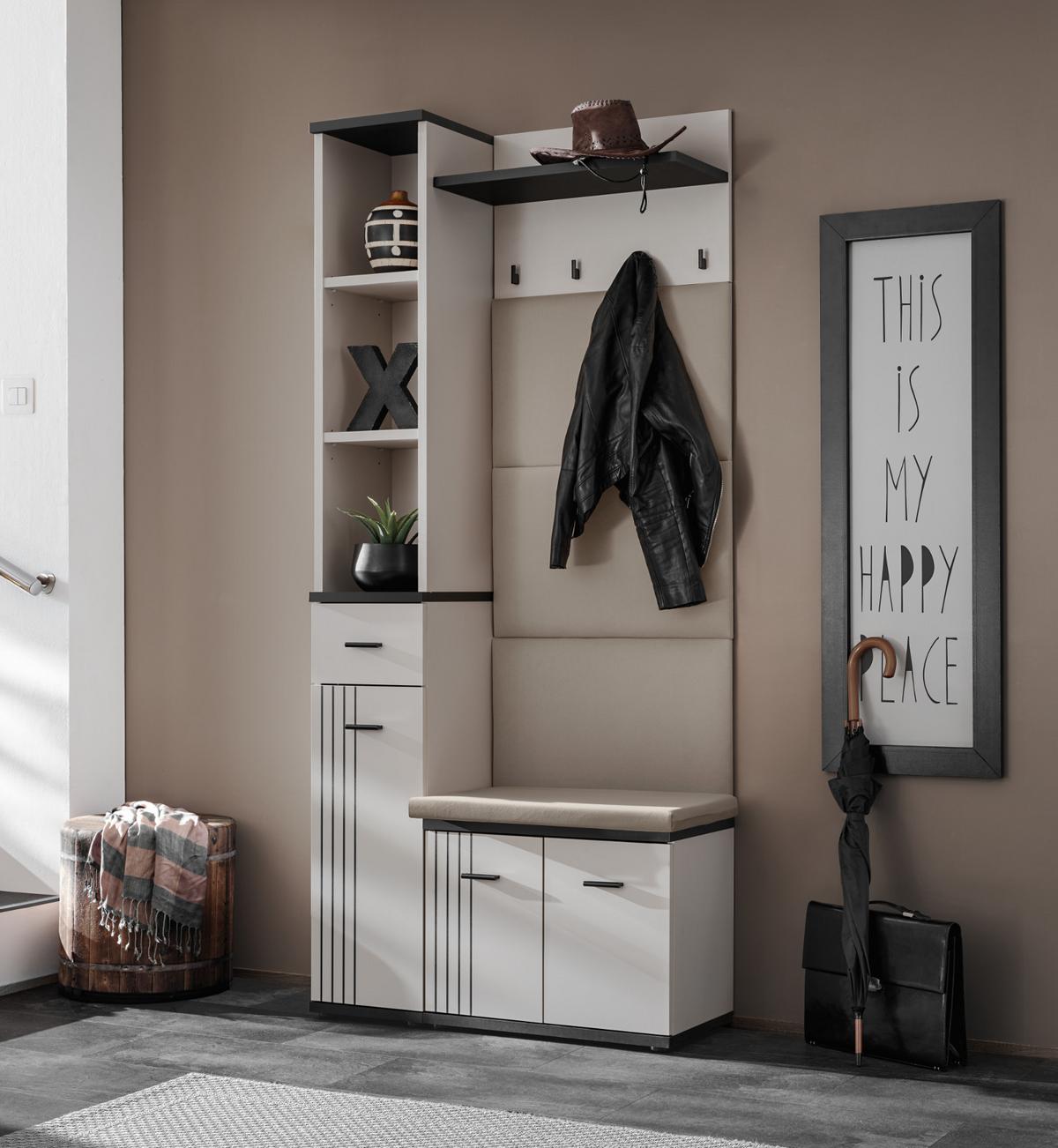 GARDEROBEN-SET Kaschmir, schwarz 3-teilig 90 cm, Flurgarderobe in modernem Desgin - Kaschmir/Schwarz, Holzwerkstoff/Kunststoff (90/203/32cm) - Inn.Furn