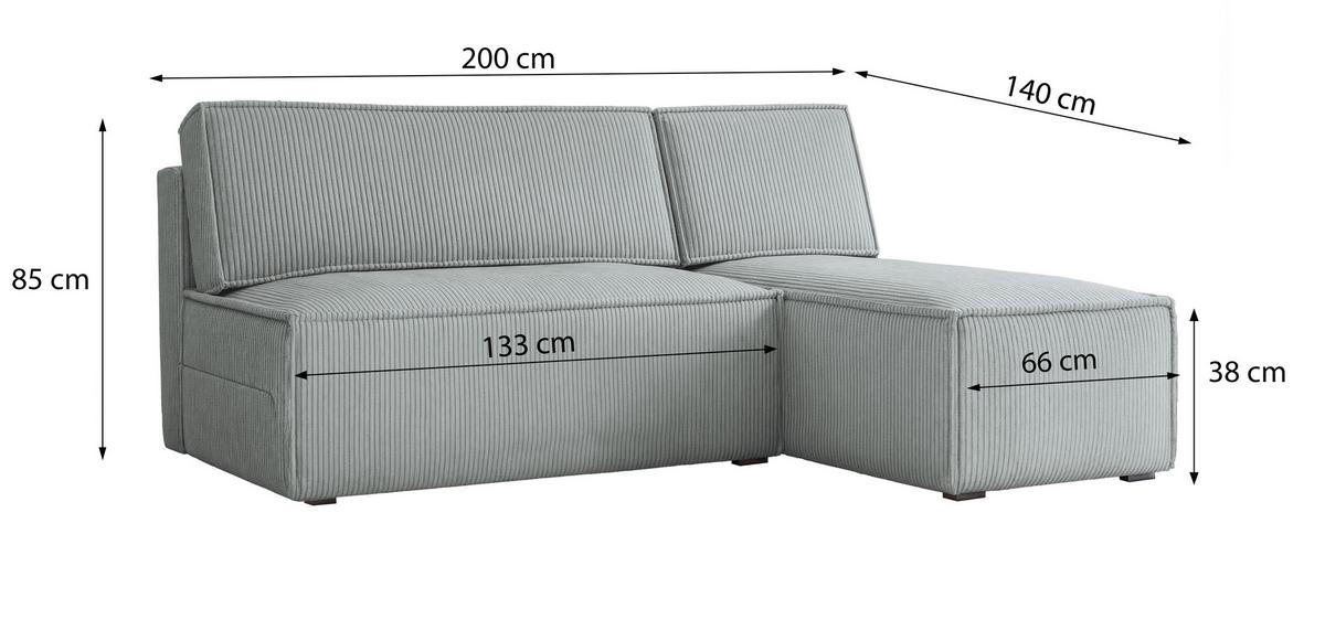 ECKSOFA BRISO P Grün Kordstoff mit Schlaffunktion - Grau/Grün, Holz/Kunststoff (200/140cm) - MASSENO