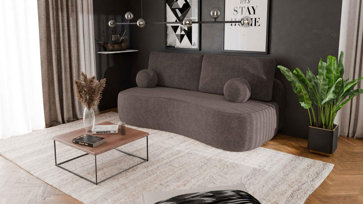 BETTSOFA ROTONDO Braun Bucle-Stoff mit Schlaffunktion - Braun, Textil (101/93/207cm) - MASSENO