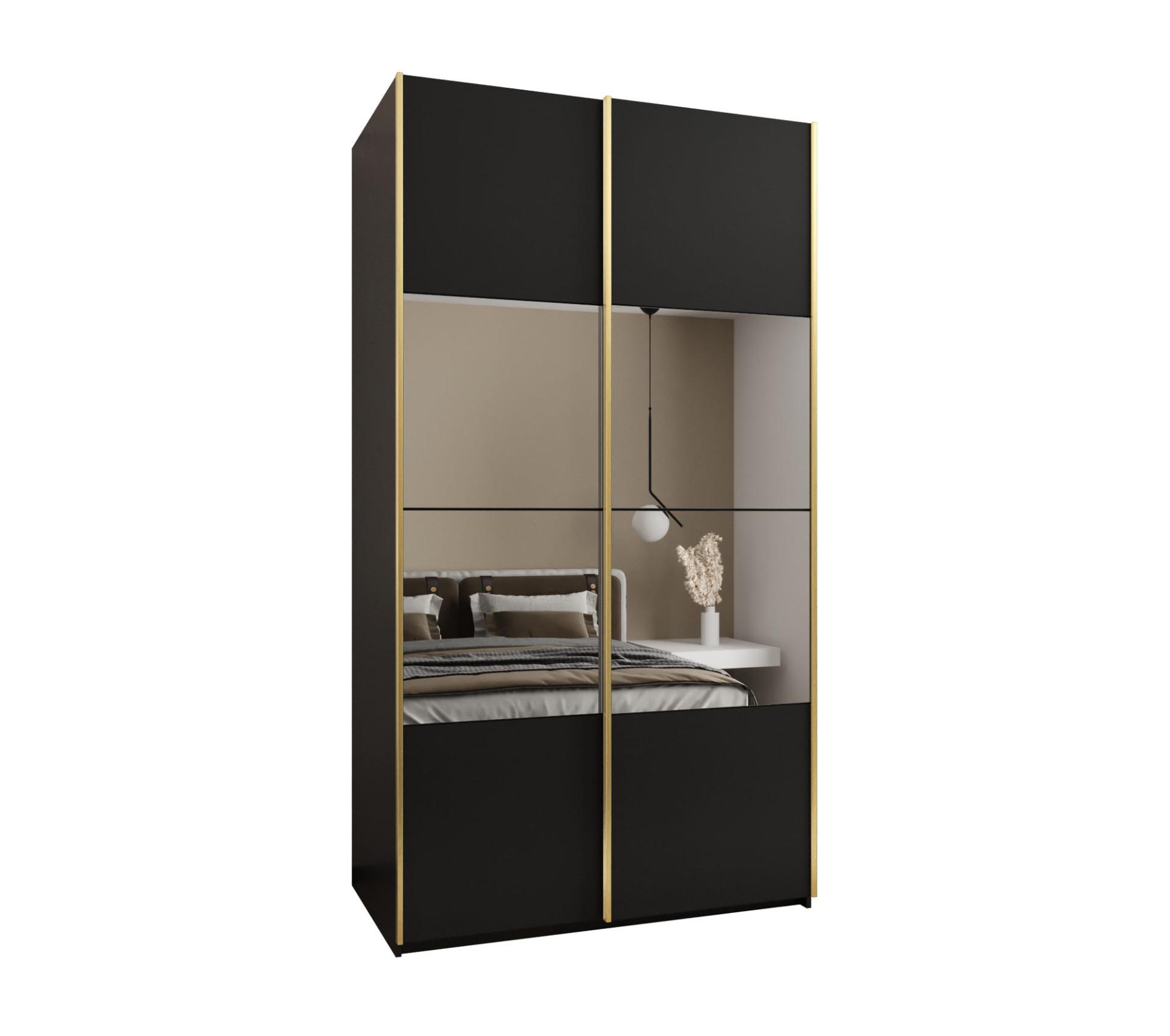 SCHWEBETÜRENSCHRANK 245,5/130/64 2-türig - Goldfarben/Schwarz, Holz/Metall (130/245/64cm) - Abiks Möbel