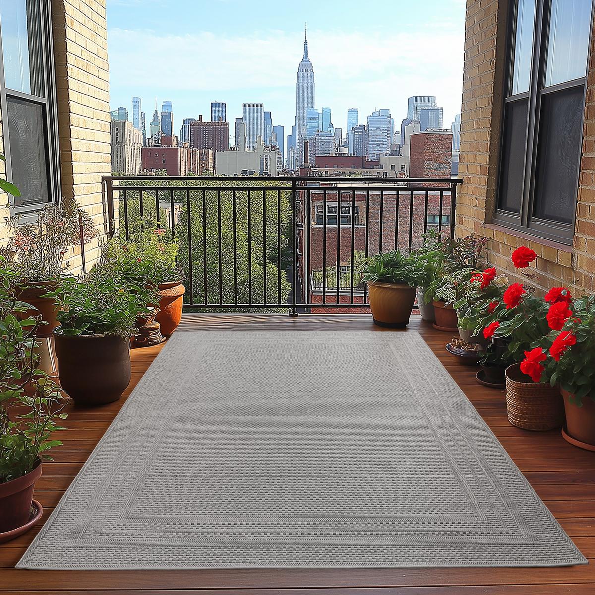 TEPPICH Outdoor VENTOUX in Grau, mit Bordüre, 240 x 340 cm - Grau, Textil (340/240cm) - KADIMA DESIGN