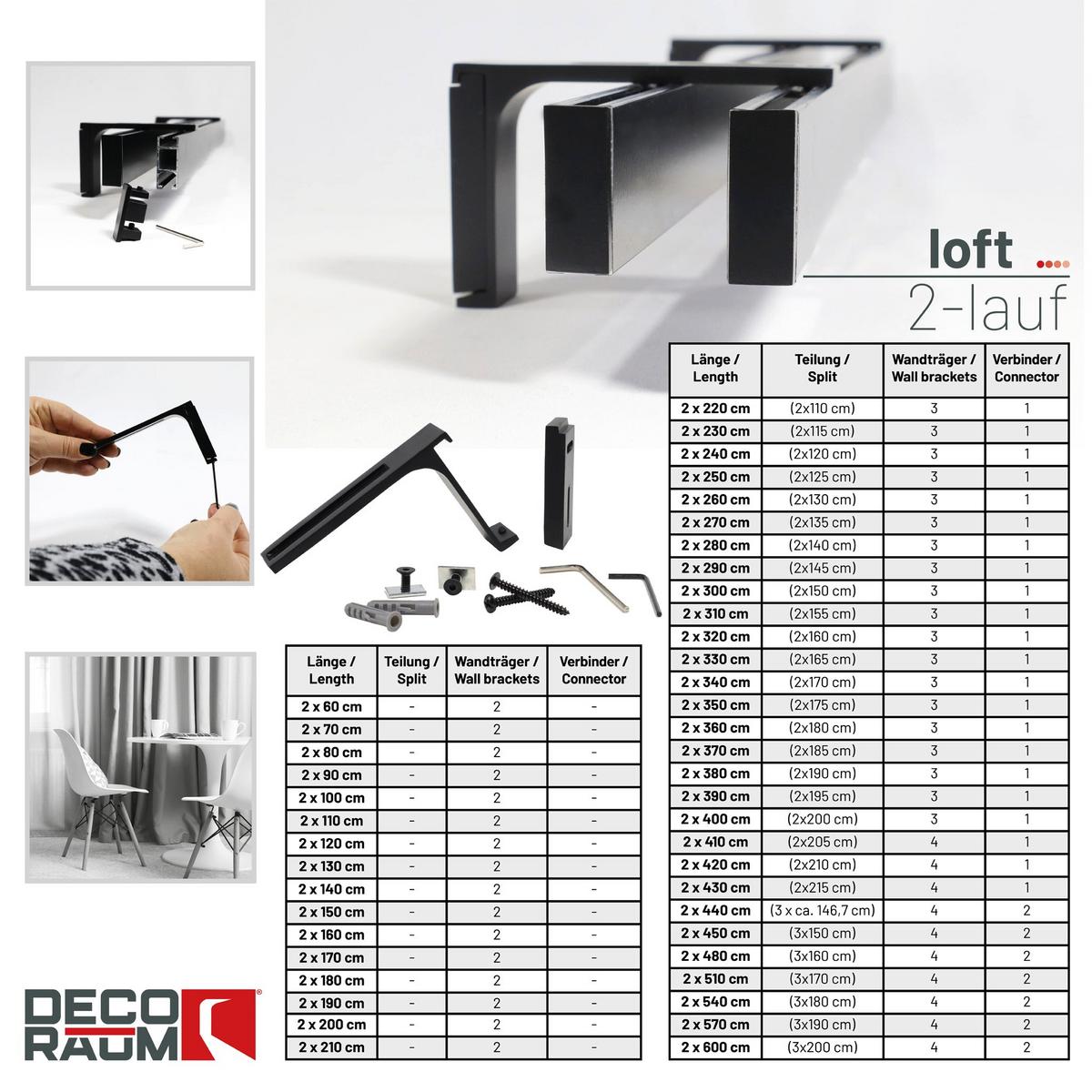 GARDINENSCHIENE 2-lauf Loft - Schwarz, Metall (60cm) - Deco-Raum