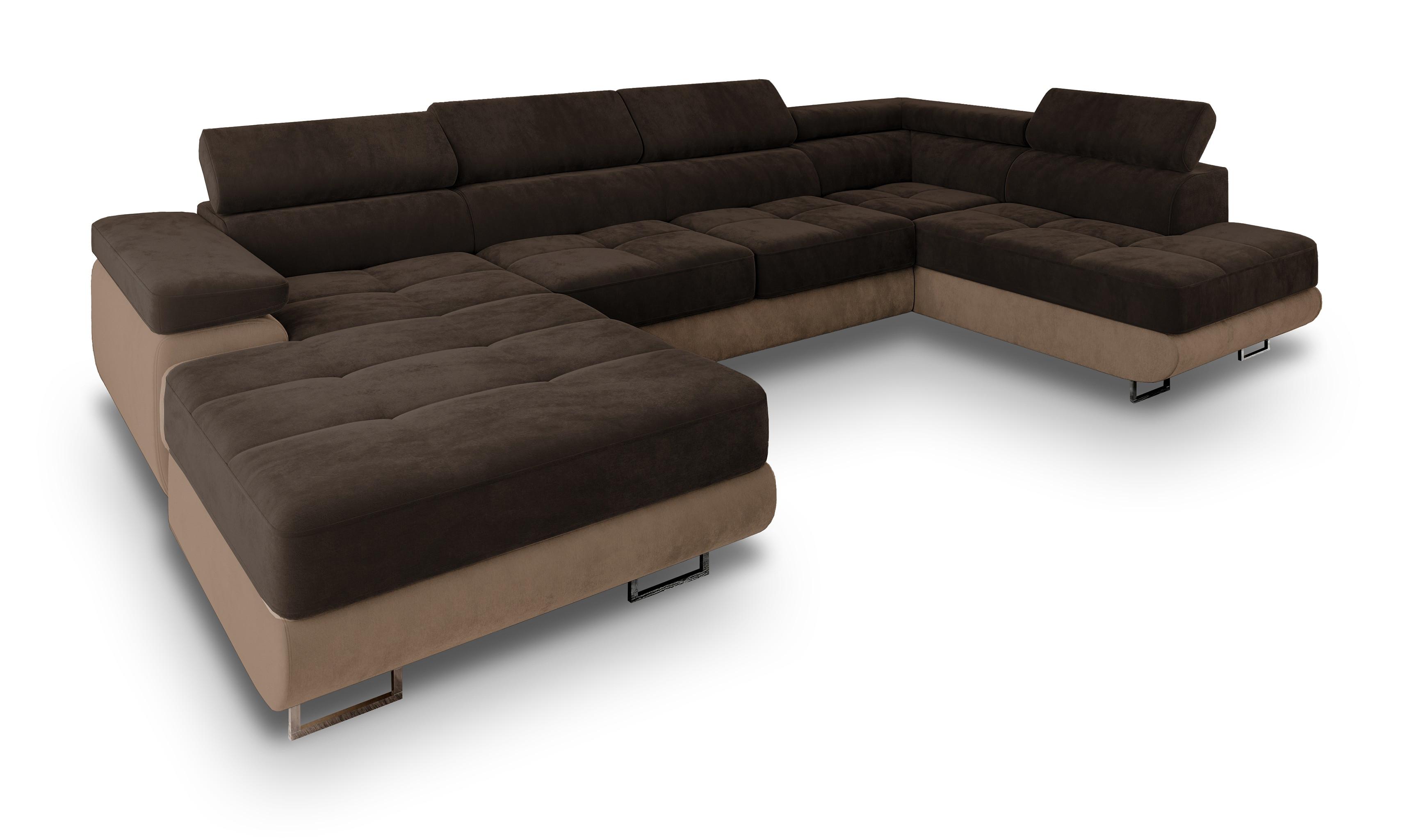 WOHNLANDSCHAFT CASONE R-S Braun Velours-Stoff mit Schlaffunktion - Silberfarben/Braun, Holz/Textil (345/90/202cm) - MASSENO