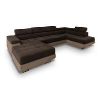 WOHNLANDSCHAFT CASONE R-S Braun Velours-Stoff mit Schlaffunktion - Silberfarben/Braun, Holz/Textil (345/90/202cm) - MASSENO