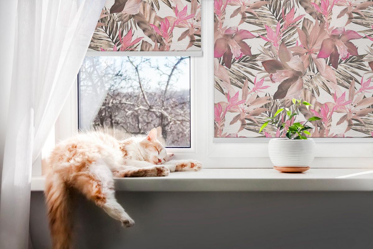 INNENROLLO - Fensterrollo - Rollo - 60x40 cm - Rosa Blüten - Pink, Kunststoff (60/140/0.5cm) - TULUP