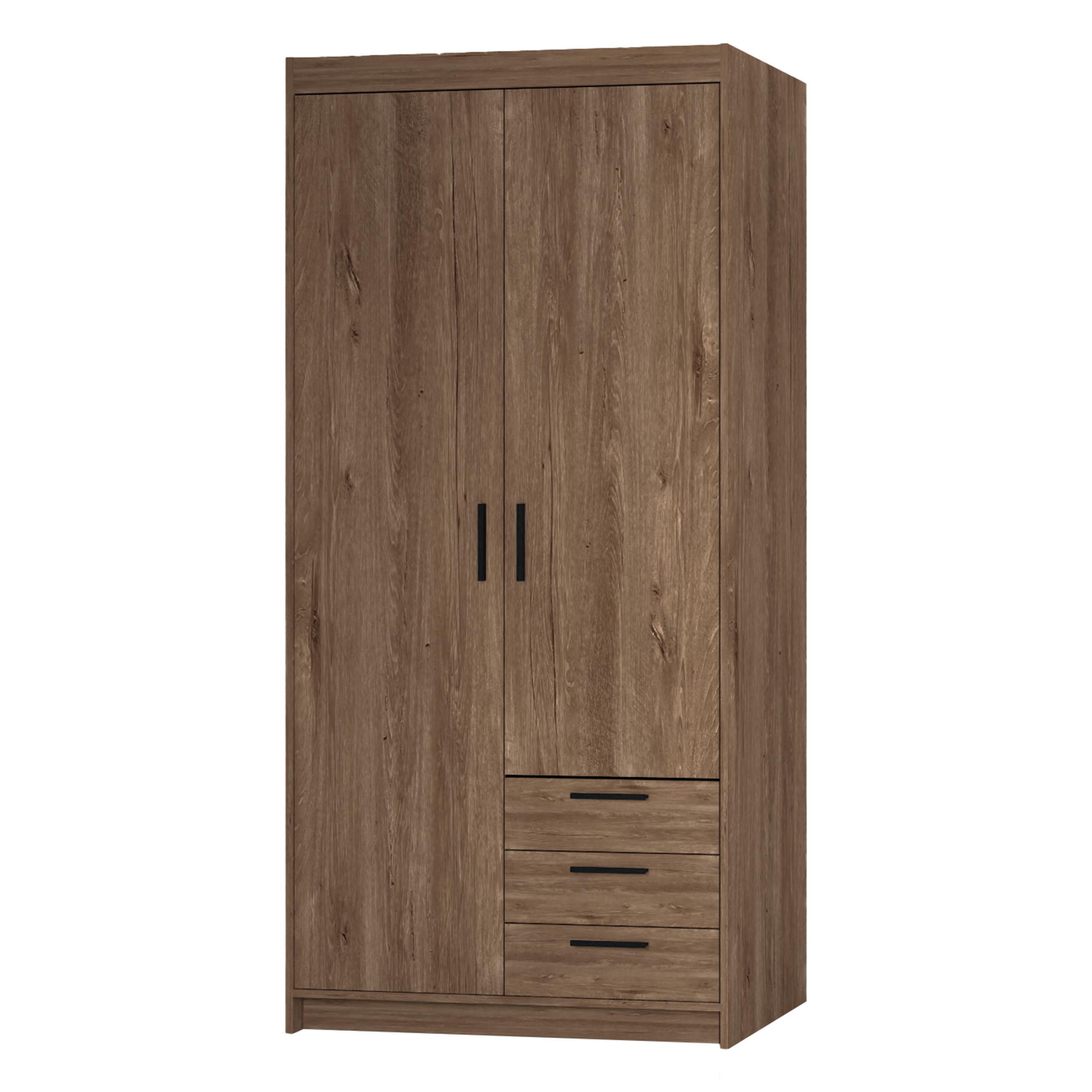 KLEIDERSCHRANK Storicos Eiche Lefkas 89,7/190,5/53 cm - 2T3S Modern mit Schubladen - Braun, Holzwerkstoff/Kunststoff (89.8/190.5/53cm) - AX Living