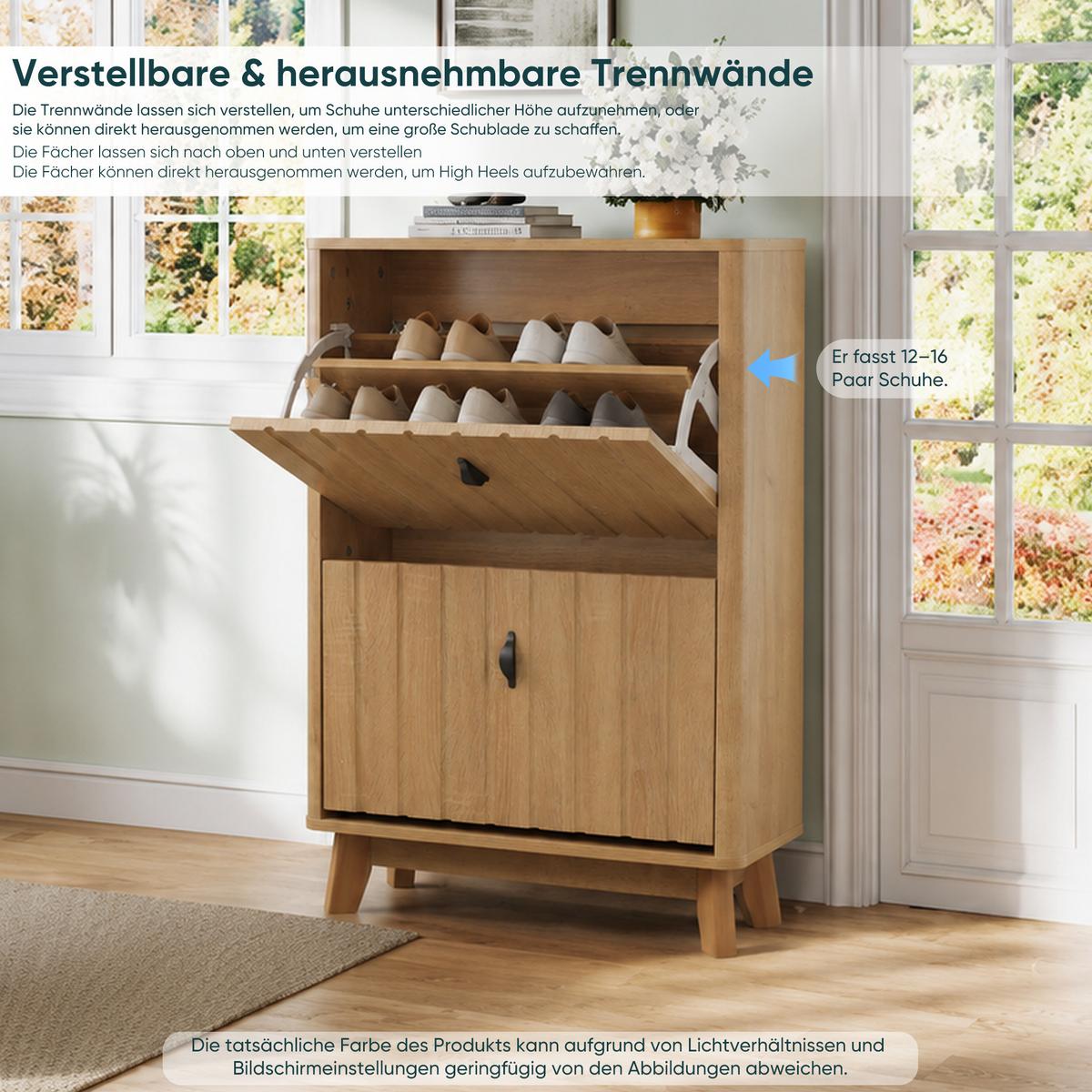 SCHUHESCHRANK Eichenfarben Mit Kippfach & Schranktür Mid-Century - Eichefarben, Holzwerkstoff (60/94/24cm) - Urban Meuble